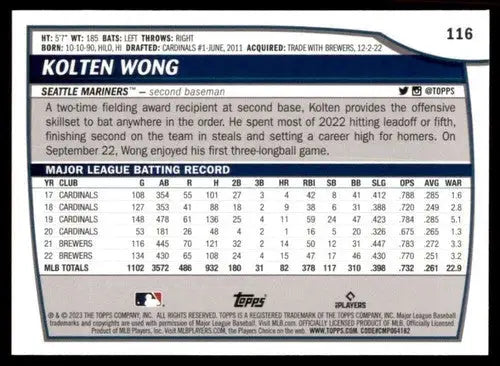 2023 Topps Big League Kolten Wong Mariners baseball card NM-MT stock image