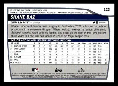 2023 Topps Big League #123 Shane Baz - Baseball Card Single