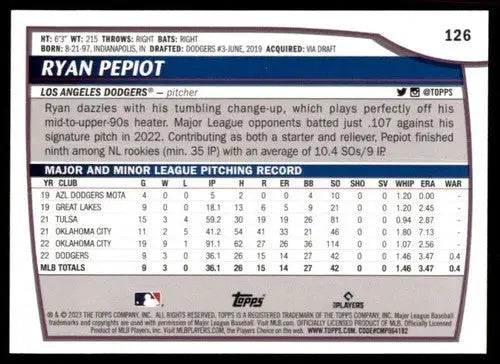 2023 Topps Big League #126 Ryan Pepiot NM Near Mint Dodgers ID:65198 - Baseball Card Single