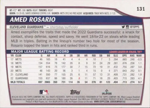 2023 Topps Big League #131 Amed Rosario NM-MT Guardians ID:51549 - Baseball Card Single