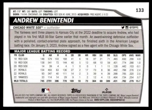 Original gloss 2023 Topps Big League Andrew Benintendi White Sox baseball card