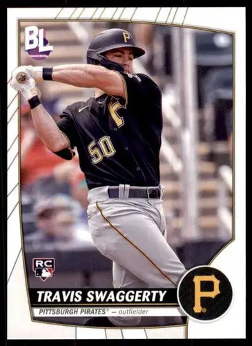 2023 Topps Big League baseball card of Travis Swaggerty Pirates RC NM-MT
