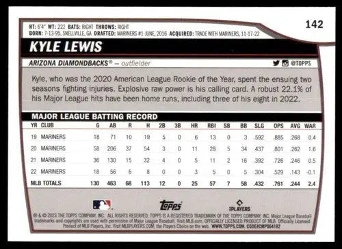 2023 Topps Big League Kyle Lewis baseball card Diamondbacks NM-MT ID 53322