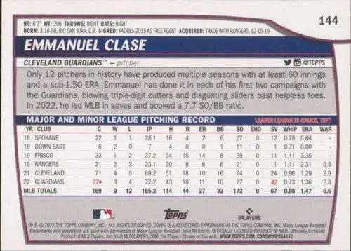 2023 Topps Big League #144 Emmanuel Clase NM-MT Guardians ID:51550 - Baseball Card Single