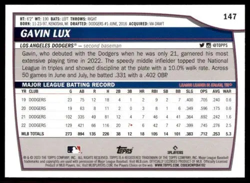 2023 Topps Big League #147 Gavin Lux NM-MT Dodgers ID:56389 - Baseball Card Single