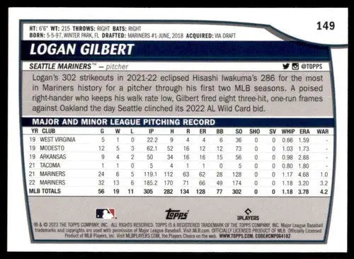 2023 Topps Big League Logan Gilbert Mariners baseball card with original gloss NM-MT