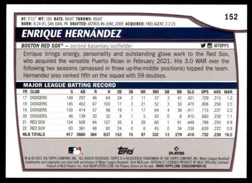 2023 Topps Big League #152 Enrique Hernandez NM-MT Red Sox ID:53303 - Baseball Card Single