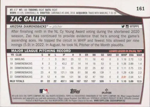Baseball card back for 2023 Topps Big League Zac Gallen Diamondbacks ID:56398