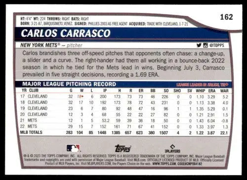 2023 Topps Big League #162 Carlos Carrasco NM Near Mint Mets ID:65204 - Baseball Card Single