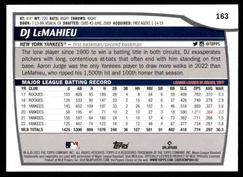 2023 Topps Big League DJ LeMahieu baseball card with original gloss Yankees NM-MT