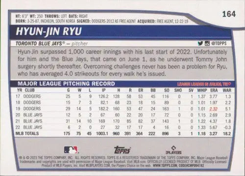 2023 Topps Big League #164 Hyun-Jin Ryu NM-MT Blue Jays ID:56399 - Baseball Card Single