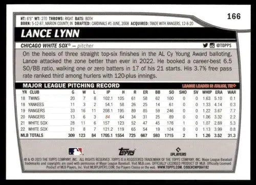 2023 Topps Big League #166 Lance Lynn NM-MT White Sox ID:51454 - Baseball Card Single