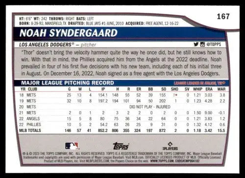 2023 Topps Big League #167 Noah Syndergaard NM-MT Dodgers ID:51556 - Baseball Card Single