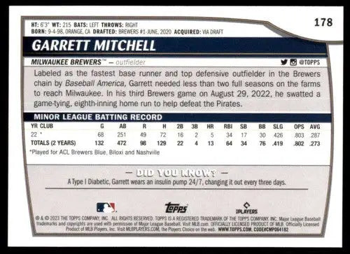 2023 Topps Big League #178 Garrett Mitchell NM-MT RC Rookie Brewers ID:51559 - Baseball Card Single