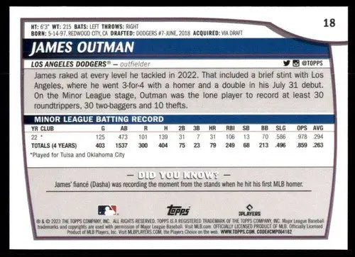 2023 Topps Big League #18 James Outman NM-MT RC Rookie Dodgers ID:56304 - Baseball Card Single