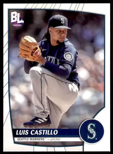 Original gloss of Luis Castillo baseball card from 2023 Topps Big League Mariners series