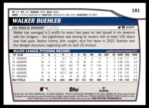 2023 Topps Big League Walker Buehler Dodgers baseball card NM-MT