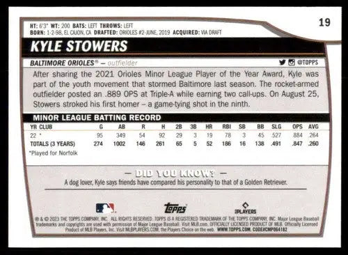 2023 Topps Big League #19 Kyle Stowers NM-MT RC Rookie Orioles ID:51547 - Baseball Card Single