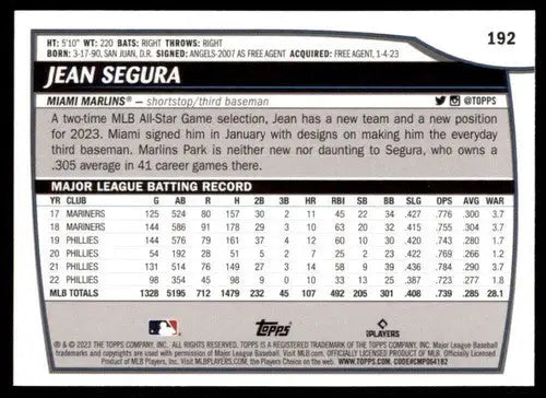 2023 Topps Big League Jean Segura baseball card Marlins NM-MT ID 51389