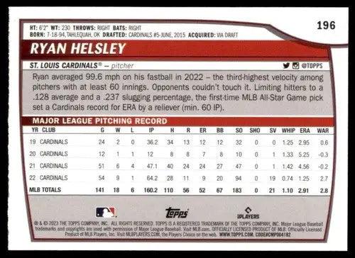 2023 Topps Big League Ryan Helsley Cardinals baseball card NM-MT product ID 56413