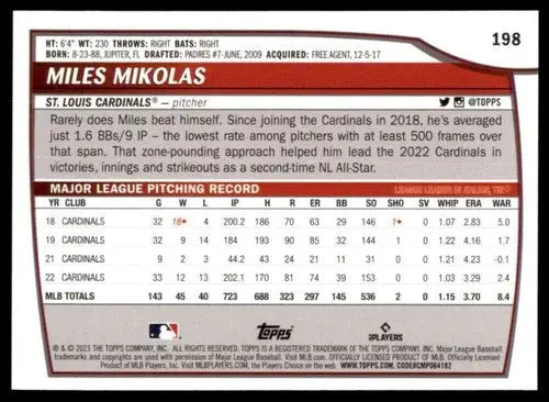 2023 Topps Big League Miles Mikolas baseball card back card back NM-MT Cardinals