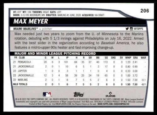 2023 Topps Big League #206 Max Meyer NM-MT RC Rookie Marlins ID:51303 - Baseball Card Single