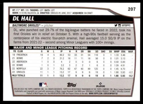 2023 Topps Big League DL Hall baseball card Orioles rookie NM-MT Topps Big