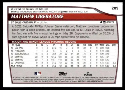 2023 Topps Big League #209 Matthew Liberatore NM-MT RC Rookie Cardinals ID:56419 - Baseball Card Single