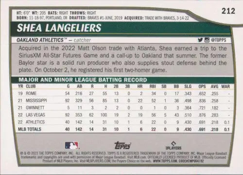 2023 Topps Big League #212 Shea Langeliers NM-MT RC Rookie Athletics ID:51403 - Baseball Card Single