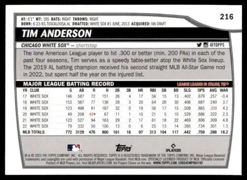 2023 Topps Big League #216 Tim Anderson NM-MT White Sox ID:51304 - Baseball Card Single
