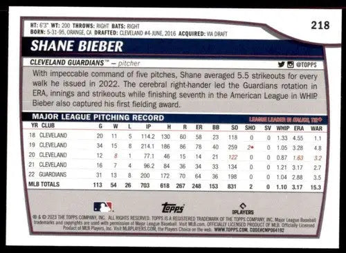 2023 Topps Big League #218 Shane Bieber NM-MT Guardians ID:53257 - Baseball Card Single