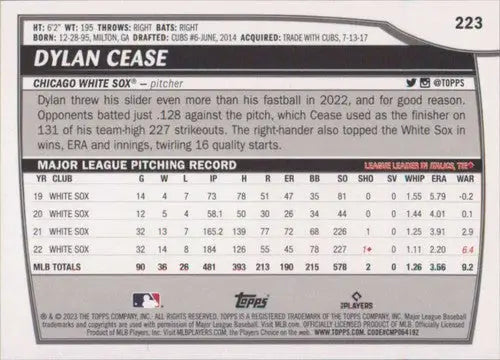 2023 Topps Big League #223 Dylan Cease NM-MT White Sox ID:53261 - Baseball Card Single