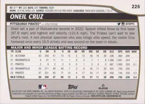 2023 Topps Big League Oneil Cruz baseball card Pirates NM-MT product image