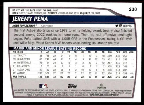 Jeremy Peña baseball card from 2023 Topps Big League with original gloss and NM-MT condition