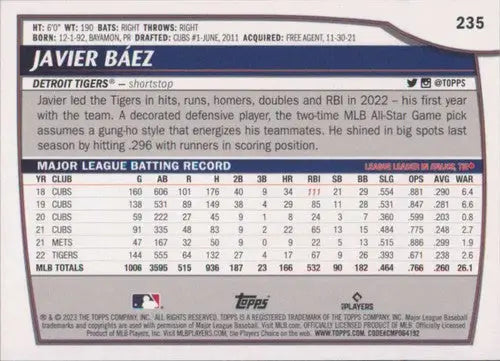 2023 Topps Big League Javier Baez baseball card with original gloss Tigers ID 51394