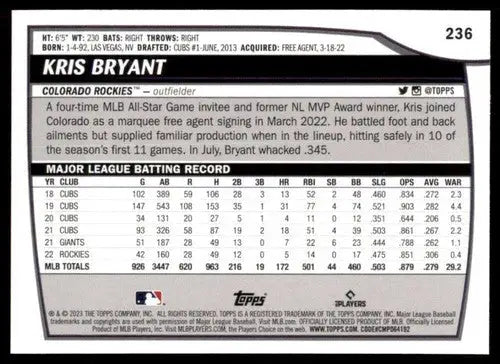 Original gloss of Kris Bryant baseball card from 2023 Topps Big League Topps Big collection