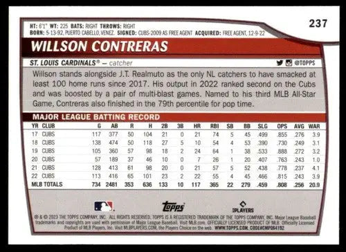 2023 Topps Big League #237 Willson Contreras NM-MT Cardinals ID:56429 - Baseball Card Single