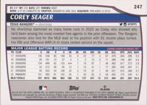 2023 Topps Big League Corey Seager baseball card Rangers NM-MT ID 53258