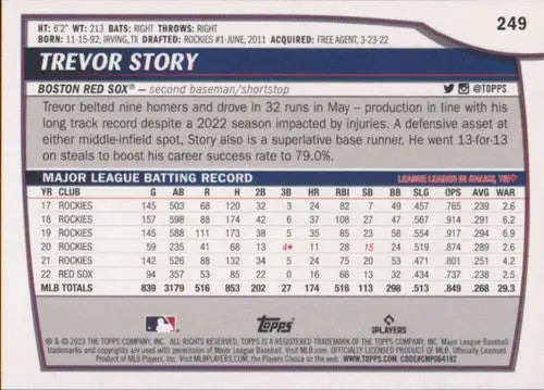 2023 Topps Big League Trevor Story baseball card Boston Red Sox NM-MT ID51402