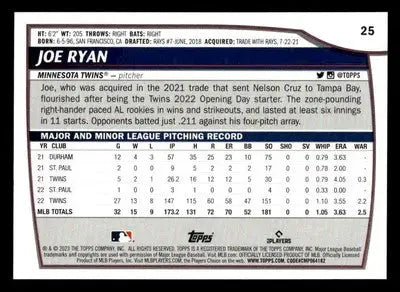 2023 Topps Big League #25 Joe Ryan - Baseball Card Single