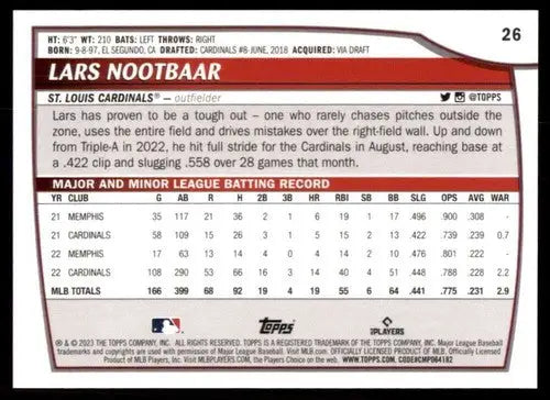 2023 Topps Big League #26 Lars Nootbaar NM-MT Cardinals ID:53300 - Baseball Card Single