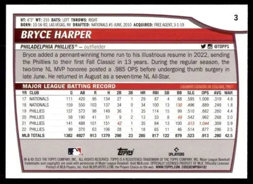 2023 Topps Big League #3 Bryce Harper NM-MT Phillies ID:53284 - Baseball Card Single