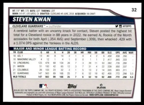 2023 Topps Big League Steven Kwan baseball card Guardians ID 51505 NM-MT