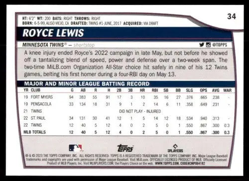 2023 Topps Big League #34 Royce Lewis NM-MT Twins ID:53293 - Baseball Card Single