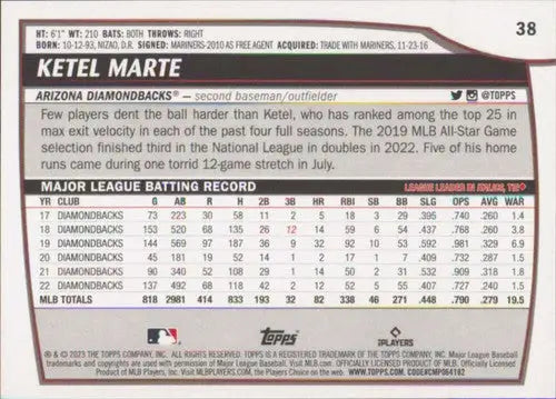 Ketel Marte baseball card from 2023 Topps Big League series featuring Diamondbacks