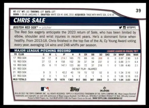 2023 Topps Big League Chris Sale Red Sox baseball card NM-MT for collectors