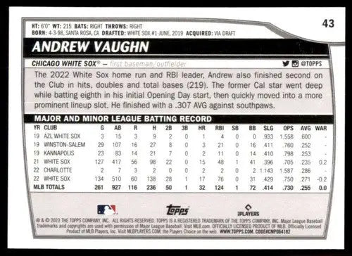 2023 Topps Big League #43 Andrew Vaughn NM-MT White Sox ID:51514 - Baseball Card Single