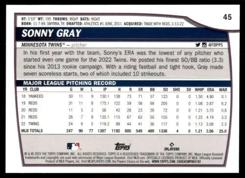 2023 Topps Big League Sonny Gray baseball card Twins NM-MT for collectors