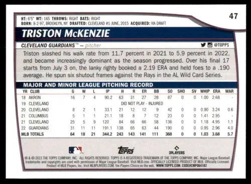 2023 Topps Big League #47 Triston McKenzie NM-MT Guardians ID:53330 - Baseball Card Single