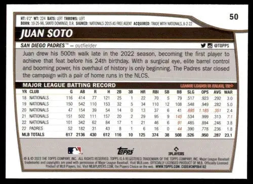 2023 Topps Big League #50 Juan Soto NM-MT Padres ID:53271 - Baseball Card Single